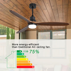 60 Inch Ceiling Fan With Lights 3 Solid Wood Fan Blade, Noiseless DC Motor Remote Control, 3 Downdrods Outdoor Ceiling Fan