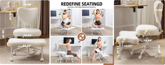 Meditation chair, an ergonomic cross-legged seating chair with lumbar support and a height-adjustable seat cushion, ideal for people engaged in high-intensity office work. Beige