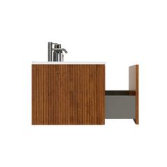 Etna 36" Striped Walnut Bathroom Vanity with White Ceramic Sink, Wall Mounted Floating Bathroom Vanity for Modern Bathroom, KD