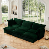 Living Room Sofa Slipcovered Sofa 3 Seater Sofa With 3 Ottomans, Oversized 3-Seat Sleeper Sofa Bed Home Theater Sofa, Corduroy, Green