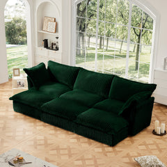 Living Room Sofa Slipcovered Sofa 3 Seater Sofa With 3 Ottomans, Oversized 3-Seat Sleeper Sofa Bed Home Theater Sofa, Corduroy, Green