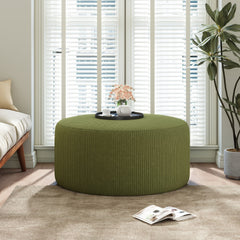 Upholstered Round Ottoman,Olive Green,Corduroy