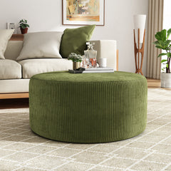 Upholstered Round Ottoman,Olive Green,Corduroy