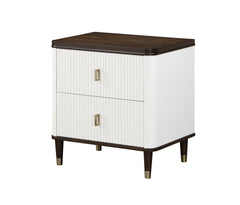 White and Brown 2-Drawer Nightstand with USB Port