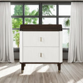 White and Brown 2-Drawer Nightstand with USB Port