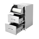 Stainless Steel Kitchen Cabinet with 3 Drawers & Paper Towel Holder, 17Wx30Hx21D, Durable Storage Organizer for Countertop or Under-Cabinet Use
