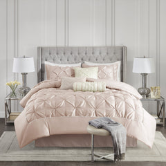 7-Piece Queen 100% Polyester Pieced Pleated Tufted Comforter Set