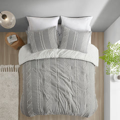 3 Piece Cotton Jacquard Comforter Set Gray Full/Queen