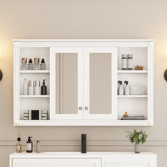 47 Inch Bathroom Mirror Cabinet with Storage, Adjustable Shelf and Open Shelves, Wall Mounted Medicine Cabinet for Bathroom, Bedroom, Vanity