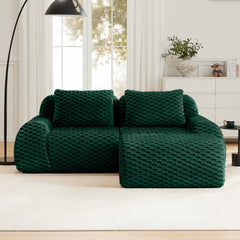 82" Modern L-Shaped Modular Sectional Sofa for Living Room,Flannelette Fabric,Oversized 2-Seater Couch,Deep Seat,Boneless sofa,Movable Ottoman,Buckle connection,Anti-slip Design,No Assembly,Green