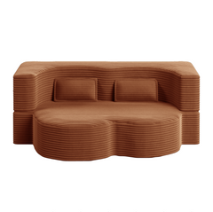 Modern Floor Sofa with 2 Pillows,Convertible Plush Corduroy Foam-Filled Sleeper Sofa Bed,15" Full Size Folding Mattress for Living Room,Guest Bed,no assembly required,Orange