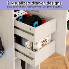 44.49" Slim AV Media Stand Game Console Stand, Media Storage Cabinet with 2 built-in Drawers and 3 Hooks, Game Console Storage Cabinet for PS5 and Xbox-Antique White