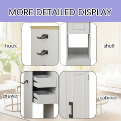 44.49" Slim AV Media Stand Game Console Stand, Media Storage Cabinet with 2 built-in Drawers and 3 Hooks, Game Console Storage Cabinet for PS5 and Xbox-Antique White