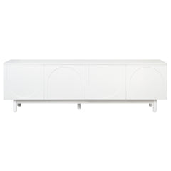 ON-TREND Graceful TV Stand with Arch Cabinets for TVs Up to 78'', Minimalist Entertainment Center with Solid Wood Legs, Practical Media Console with Adjustable Shelves for Living Room, White