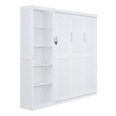 Queen Size Murphy Bed Wall Bed with Shelves,White