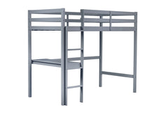 Twin High Loft Bed, Rubber Wood Loft Bed with Safety Guardrail, built-in desk, ladder,Grey