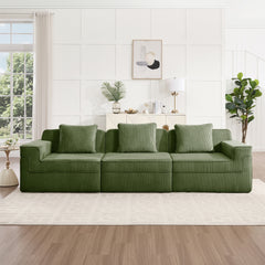 Modular 3 Seat Boneless Sofa, Cloud Sectional Couch with Deep Seat, Modern Modular 3-Seat Sofa Couch with Throw Pillows Corduroy Fabric Green