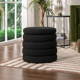 Fuji 19" Oversized Round Storage Ottoman, Ebony Black Boucle