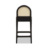 Panama 26.5" Curved Back Cane Rattan Counter Stool, Set of 2, Ebony Black Boucle