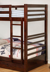 Twin Over Twin Transitional Style Bunk Bed With Two Large Drawers Under Bed Storage Attached Ladder Dark Walnut