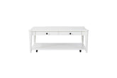 White Finished Cocktail Table With Two Storage Drawers and Casters