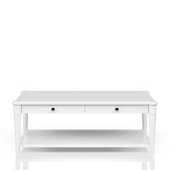White Finished Cocktail Table With Two Storage Drawers and Casters