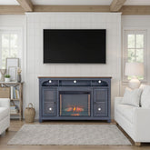 66 in Fireplace TV Stand for TVs up to 80 inches, Corduroy Blue Finish