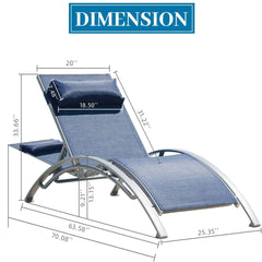Outdoor Chaise Lounge Set of 2 Patio Recliner Chairs with Adjustable Backrest and Removable Pillow for Indoor&Outdoor Beach Pool Sunbathing Lawn (Blue,2 Lounge Chair)