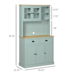 Light Blue Pantry Storage Cabinet Freestanding Kitchen Buffet with Hutch with Drawers, Glass Doors, and Adjustable Shelves