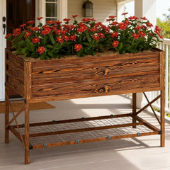 Gardening Bed,Metal Planter Box,Galvanized Raised Garden Bed,with Legs,Storage Shelf and Bed Liner