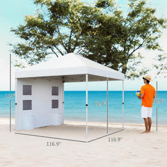 10x 10 ft party tent w/ Sidewall with Height Adjustable Instant Sun Shelter w/ Storage Pockets, White