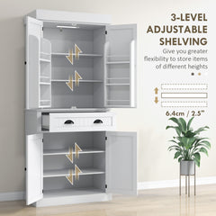 HOMCOM 71" Kitchen Pantry Cabinet with Motion Sensor Light, Tall Storage Cabinet with 6 Door Shelves, a Drawer & 4 Adjustable Shelves, for Living Room, Dining Room, White