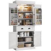 HOMCOM 71" Kitchen Pantry Cabinet with Motion Sensor Light, Tall Storage Cabinet with 6 Door Shelves, a Drawer & 4 Adjustable Shelves, for Living Room, Dining Room, White