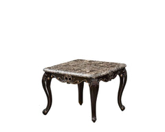 Square End Table Marble Top Cabriole Legs Golden Highlight Curved Details Transitional Style Dark Walnut Finish