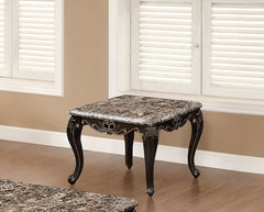 Square End Table Marble Top Cabriole Legs Golden Highlight Curved Details Transitional Style Dark Walnut Finish