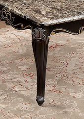Square End Table Marble Top Cabriole Legs Golden Highlight Curved Details Transitional Style Dark Walnut Finish