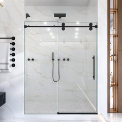 56"-60"W*72" H Frameless Single Sliding Shower Door – 5/16" (8mm) Clear Tempered Glass, Bypass Design with Matte Black Finish
