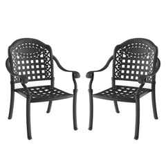 Cast Aluminum Patio Dining Chair 2PCS With Black Frame and Blue Cushions