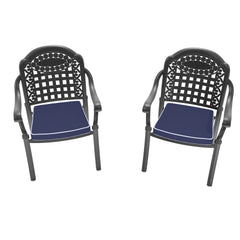 Cast Aluminum Patio Dining Chair 2PCS With Black Frame and Blue Cushions