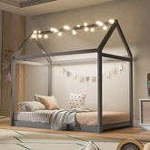 Twin Size Wooden House Bed, Gray