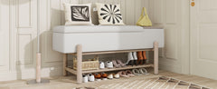 TREXM Farmhouse Upholstered Storage Bench with Hidden Compartment, Modern Entryway Bench for Living Room, Entryway, and Hallways (Natural)