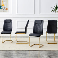 Modern dining chairs with faux leather padded seats, dining room chairs, gold metal leg upholstered chairs, suitable for kitchens, living rooms, bedrooms, and offices, set of 4 (black+PU leather)C-001