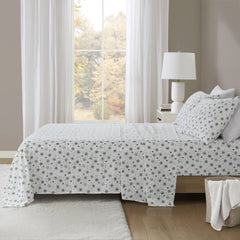 4-Piece Cal King 100% Cotton Flannel Printed Sheet Set,Black Snowflakes