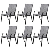 6 Piece Patio Chairs, Outdoor Camping Chairs with Breathable Textilene Fabric, Set of 2 Garden Chairs with Armrest High Backrest for Garden Patio Pool Beach Yard Space Saving ( Grey)6