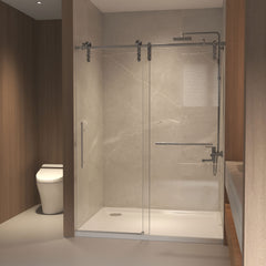 56-60" x 76" H Frameless Sliding Shower Door, 5/16" (8mm) Clear Tempered Glass, Stainless Steel Frame,Brushed Nickel