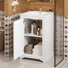 20-inch Bathroom Vanity with Ceramic Sink, Freestanding Single Vanity Set with Soft Closing Door, adjustable shelf, Modern Style, White.