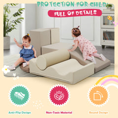 7-Piece Indoor Climbing Foam for Kids, Soft PU Toddler Climbing Toys, Indoor Climb and Crawl Activity Play Set