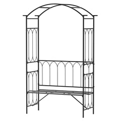 Outsunny Metal Trellis Arbor Arch for Climbing Plants with Garden Bench, Grow Grapes & Vines, Patio Decor & 2-Person Outdoor Steel Decorative Seating, 484 lbs. Weight Capacity, Black