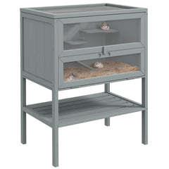 PawHut 3-Tier Wooden Hamster Cage Mice and Rat Cage Small Animals Hutch with Openable Top, Front Door, Storage Shelf, Gray