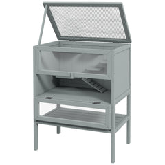 PawHut 3-Tier Wooden Hamster Cage Mice and Rat Cage Small Animals Hutch with Openable Top, Front Door, Storage Shelf, Gray